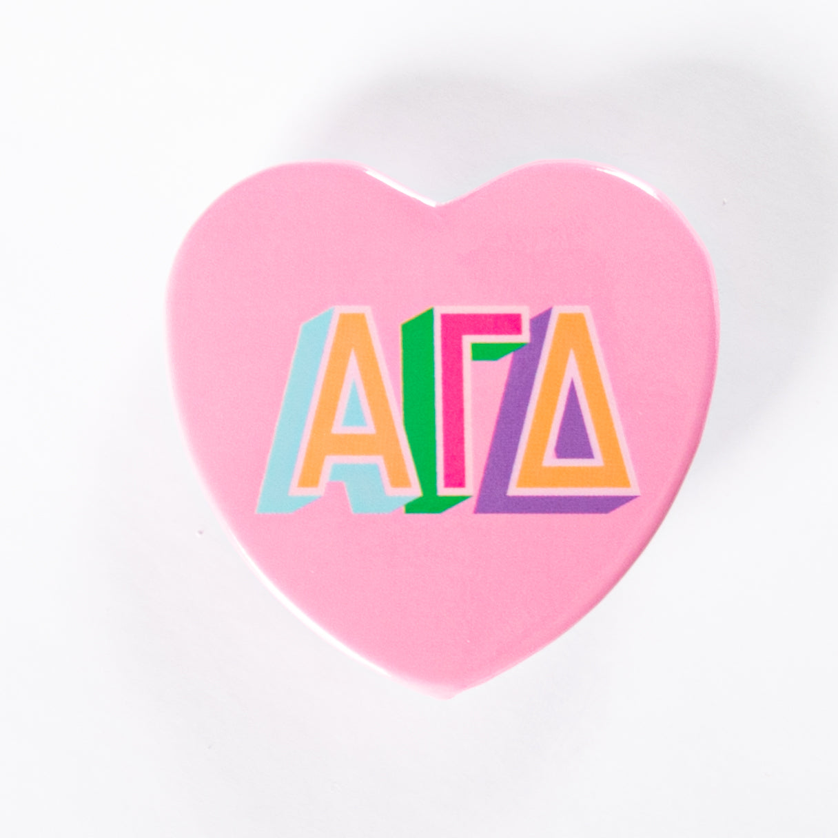 Alpha Gamma Delta Block Print Heart Button