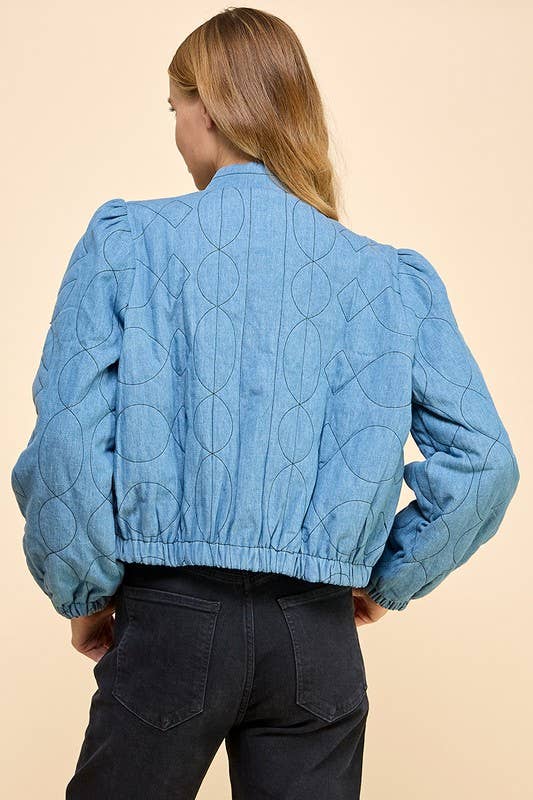 CJ6595-Denim Quilted Side Pockets Jacket: DENIM BLUE / M