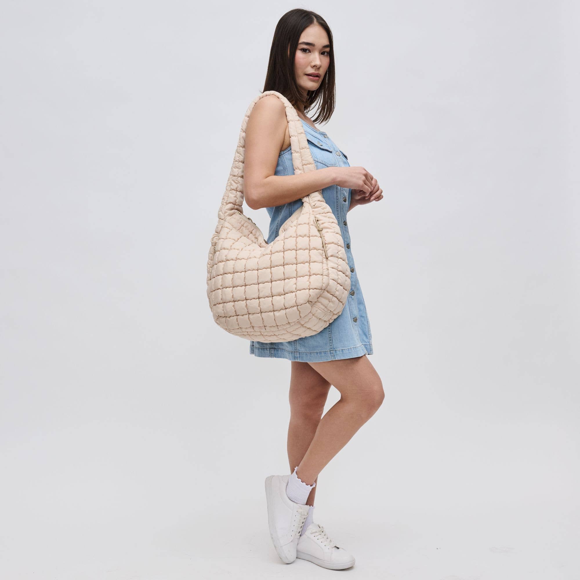 Revive - Quilted Puffer Nylon Hobo: Cream