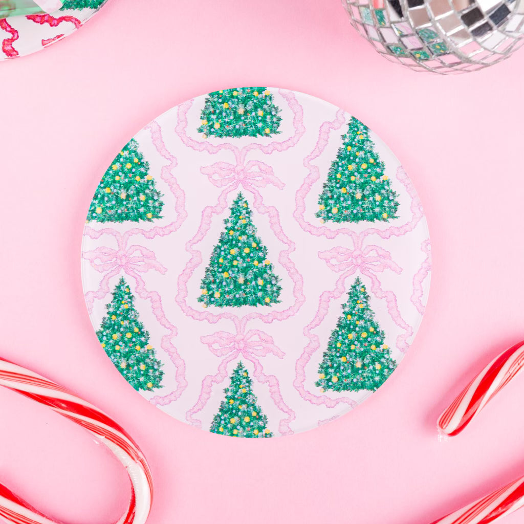 Pink French Ribbon Tinsel Tree Coaster