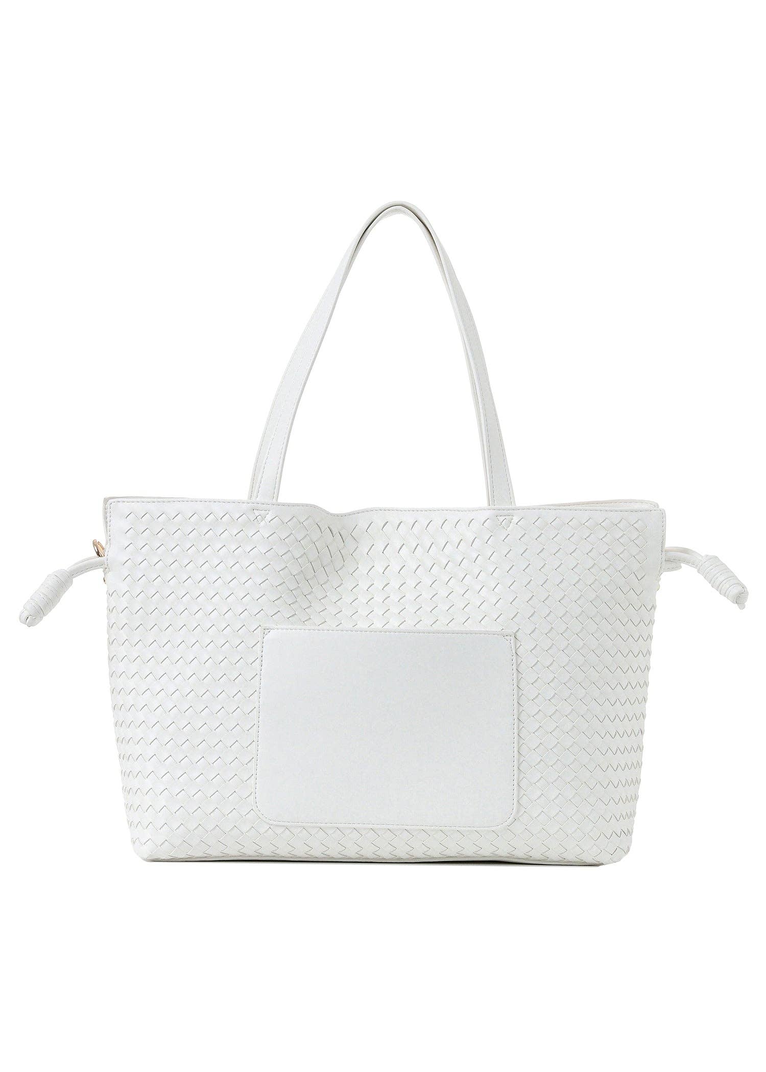 Cinched Woven Vegan Leather Tote- Reese Cloud