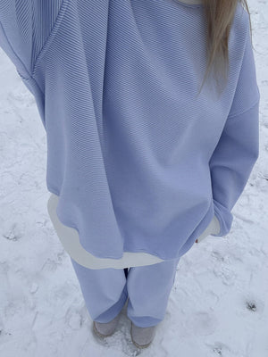 Blue and White Mini Striped Mockneck Sweatshirt: Blue/White Mini Stripes