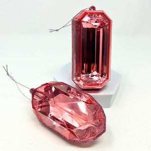 Acrylic RND/OBLNG Precious Gem Ornament 2 Asst. 5" - Pink