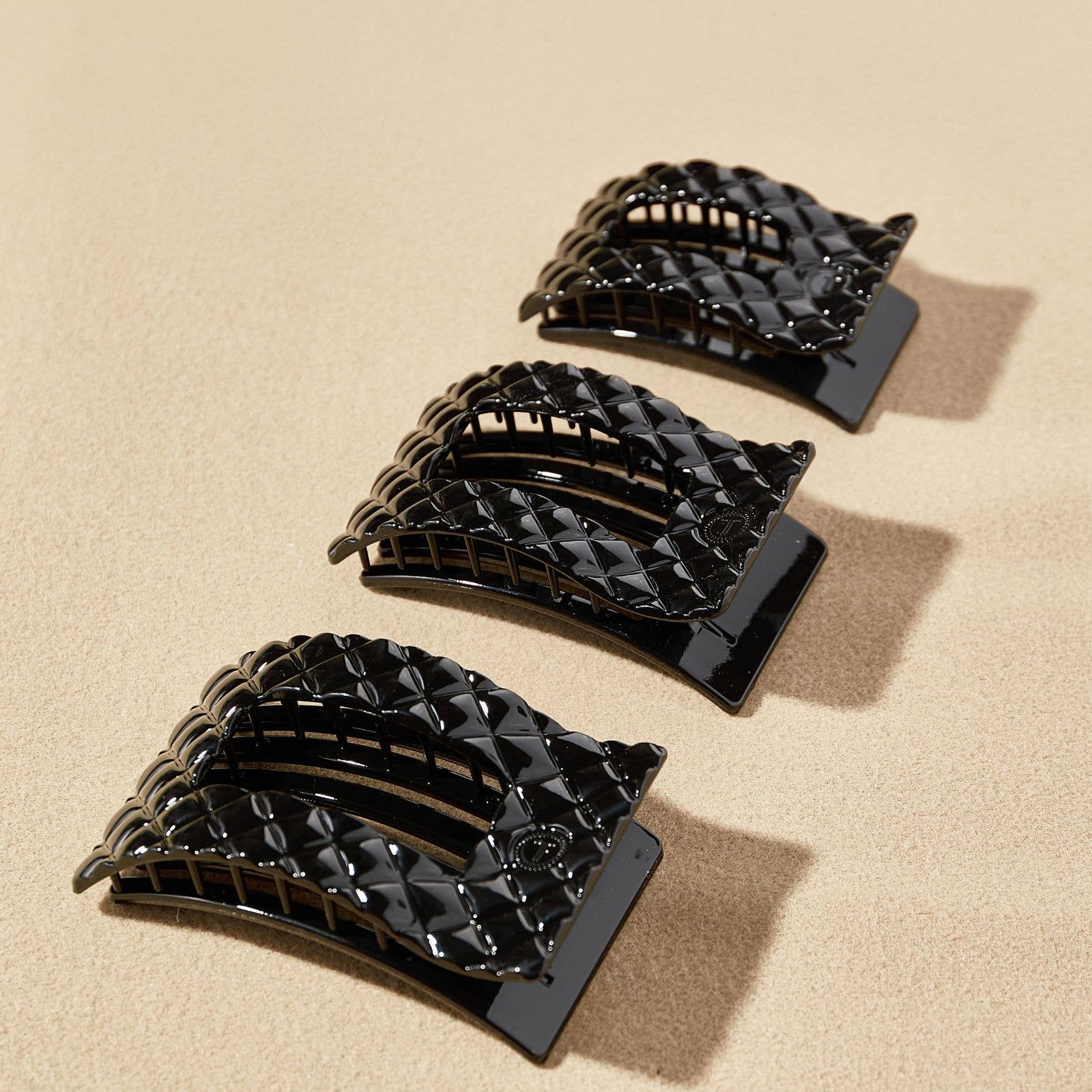 Flat Rectangle Hair Clip | Small | Jet Black Quilted