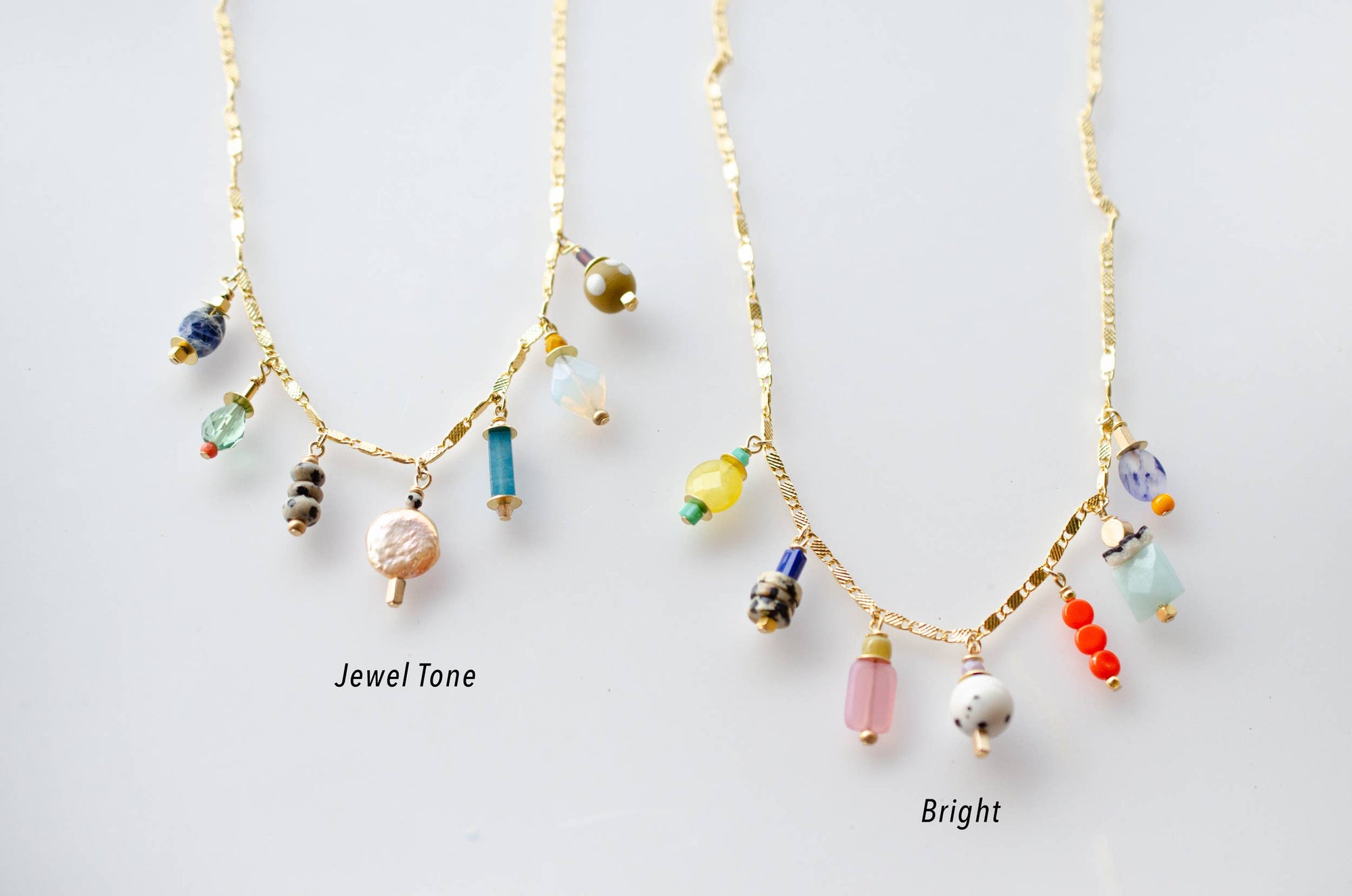 Colorful Beaded Charm Necklace: Jewel Tone