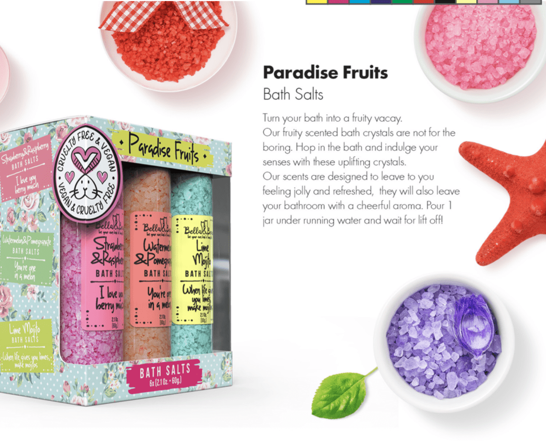Paradise Fruits Bath Salts Gift Set 6 x 2oz Minis