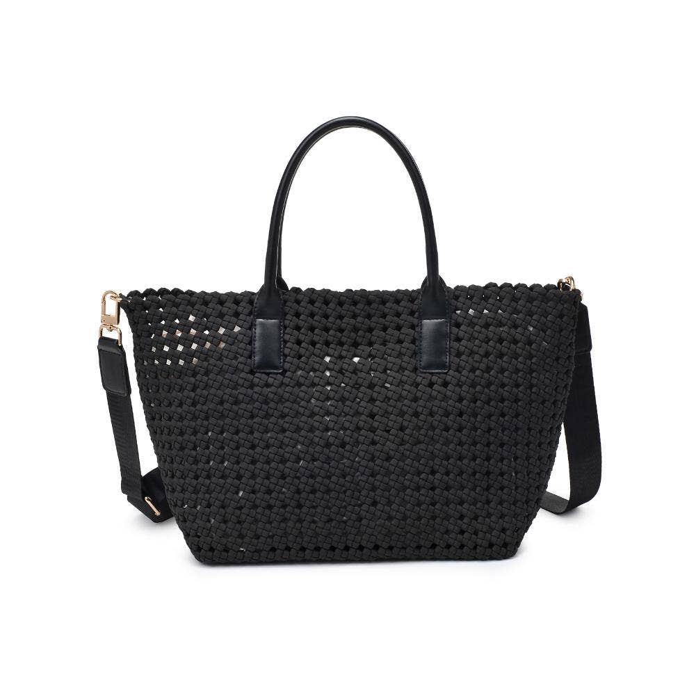 Solstice - Medium  Hand Woven Knot Tote: Black