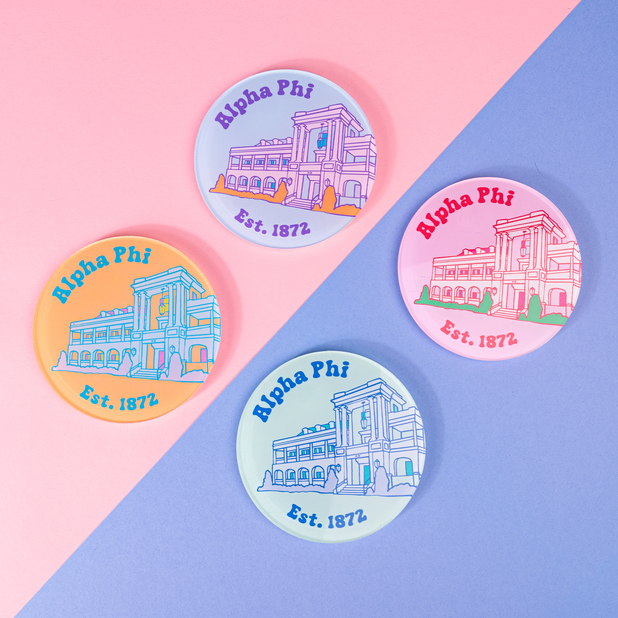 Greek: Acrylic Popart Coasters (Set of 4 - University of Alabama Houses)