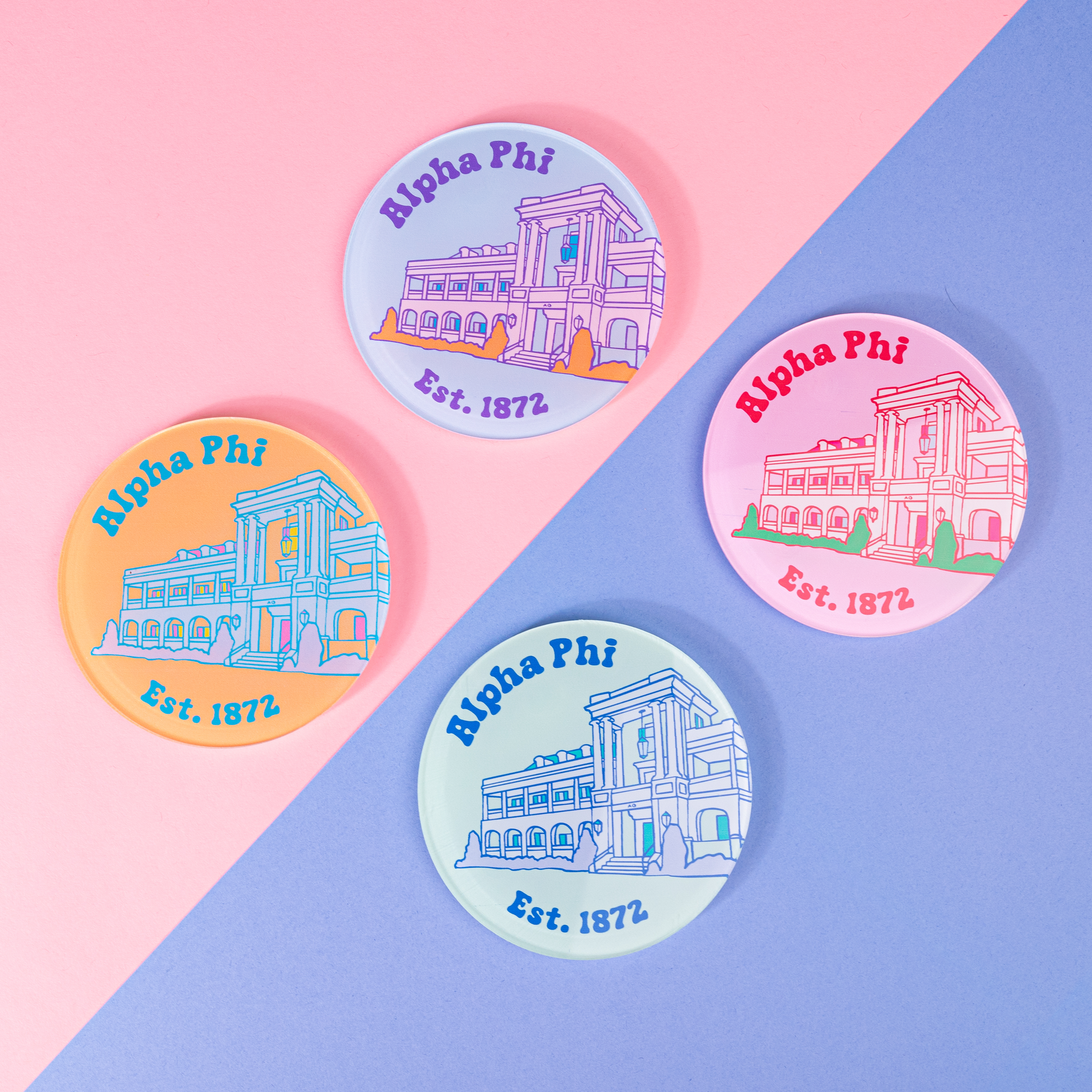 Sorority Acrylic Popart Coasters (Set of 4 - University of Alabama Houses)