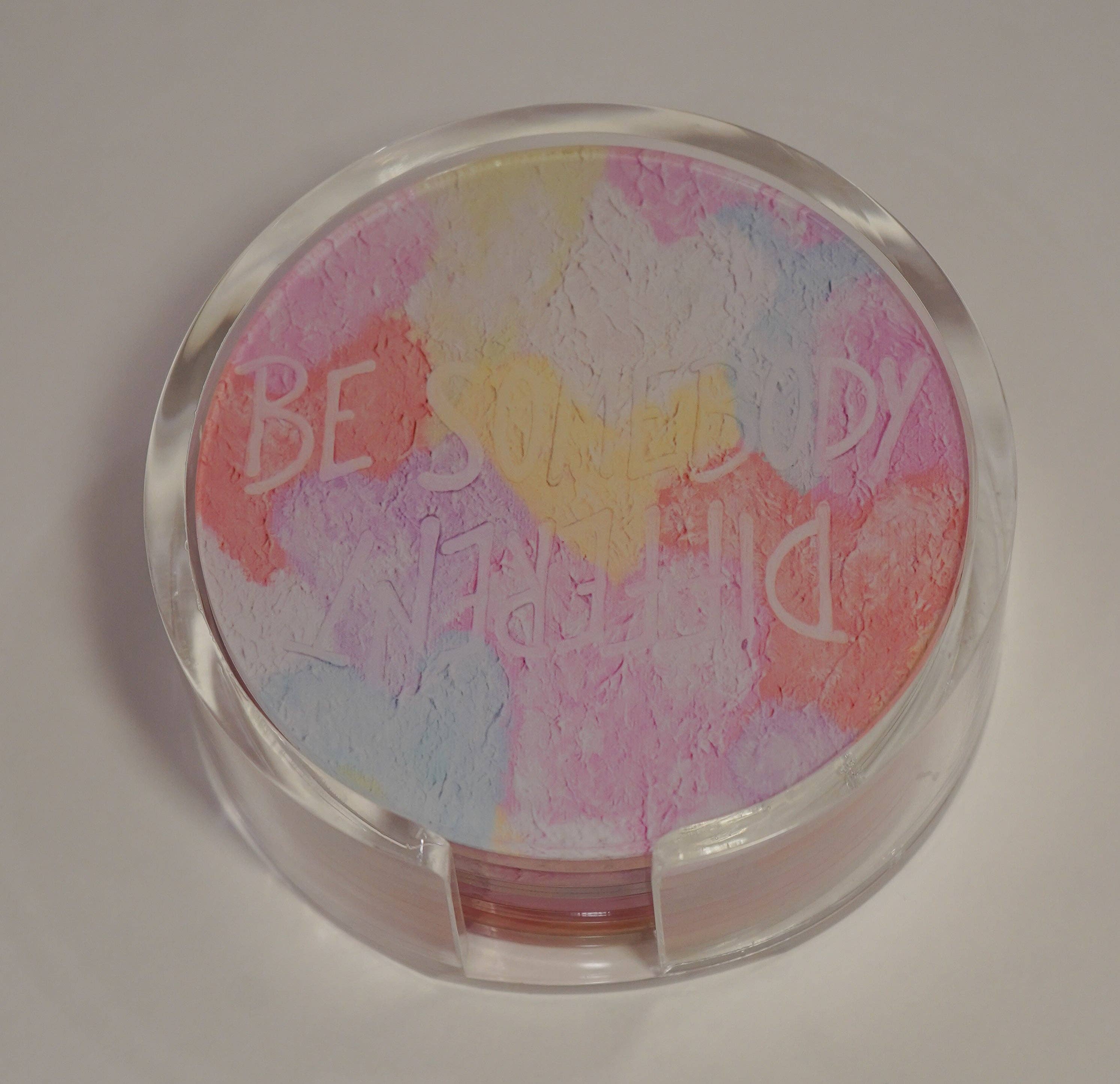 Gold WS Set of 4 Be Somebody Different Coaster- Heart of Love Print