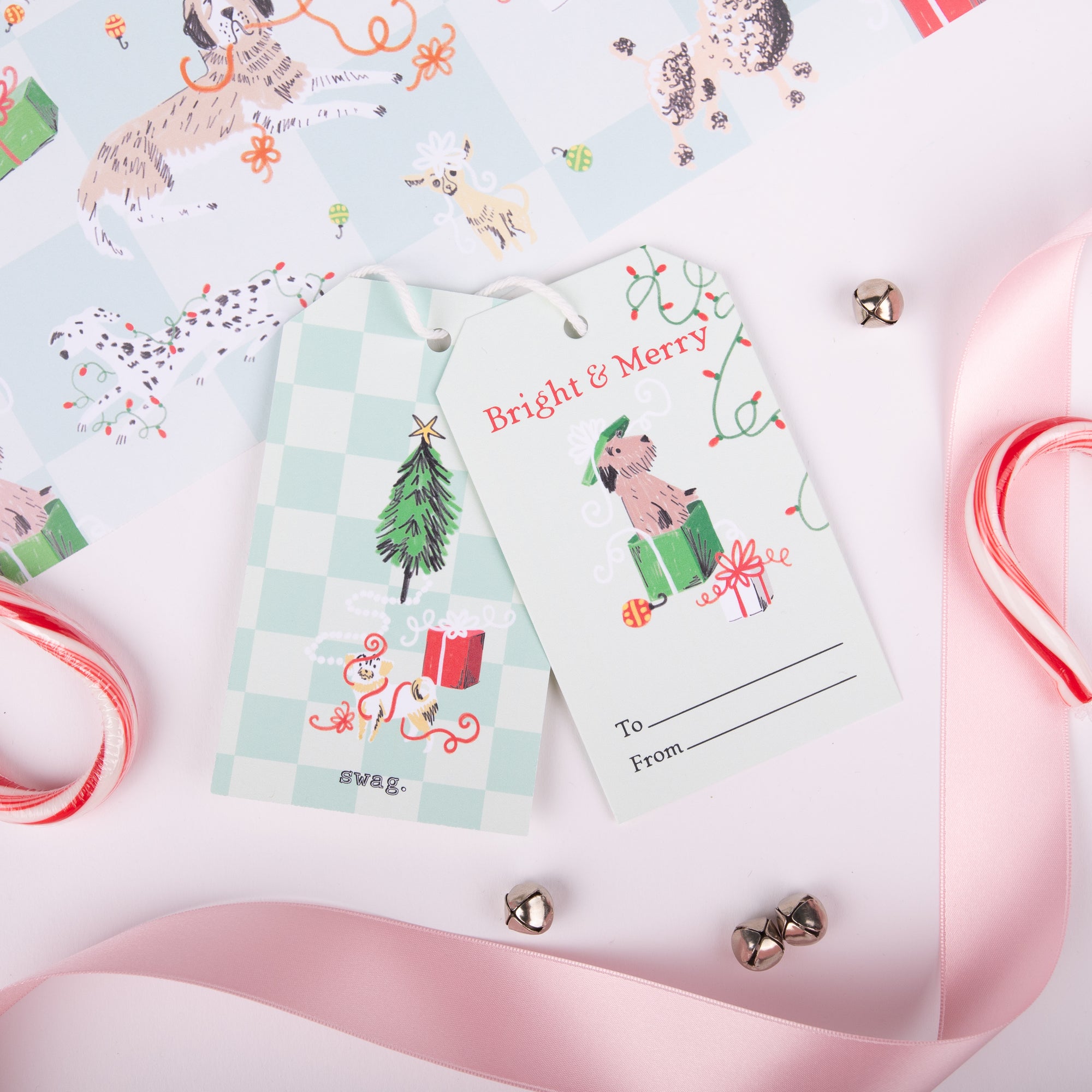 Holiday Dogs Wrapping paper and Gift Tags