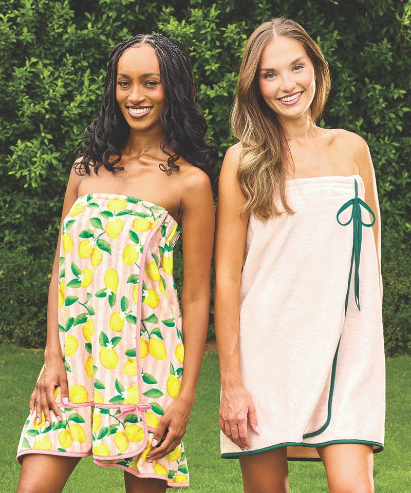 Spa Wrap - Light Pink + Green  Bow: One Size Fits Most