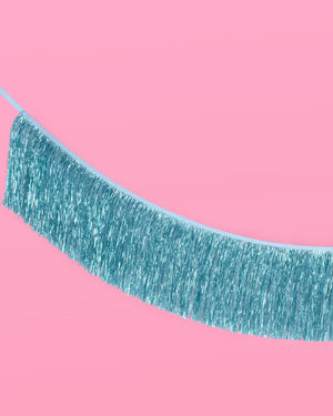 Blue Fringe Banner | blue foil, tinsel decor, party backdrop