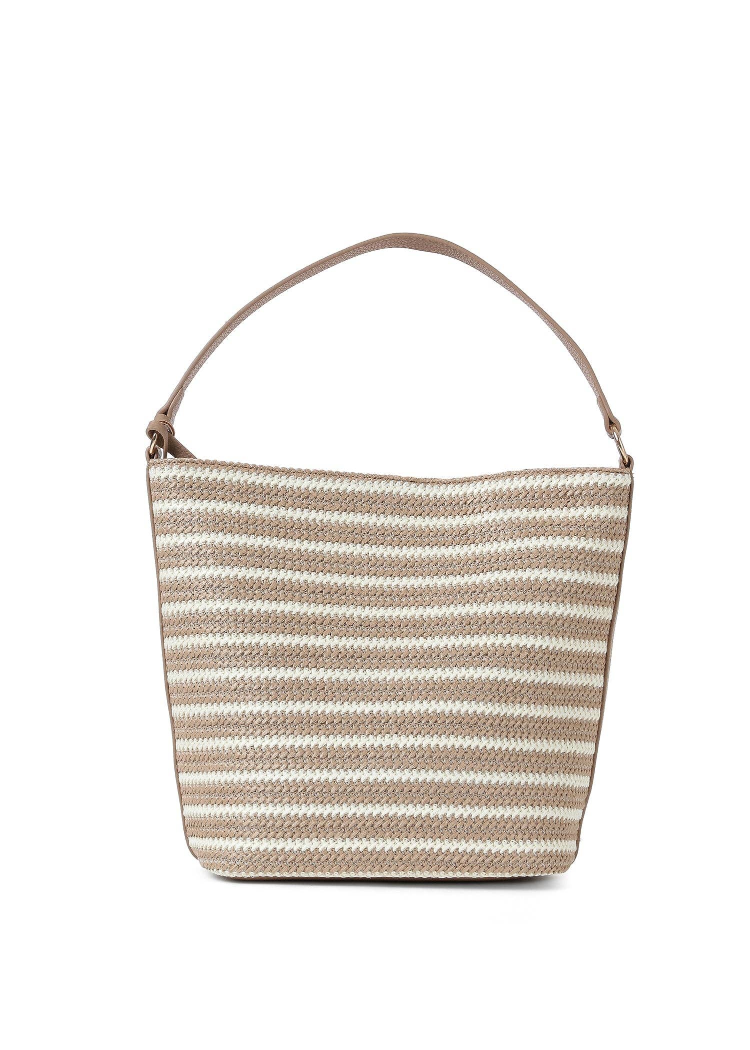 Raffia Shoulder Bag Beige and Tan Striped- Celine Capri