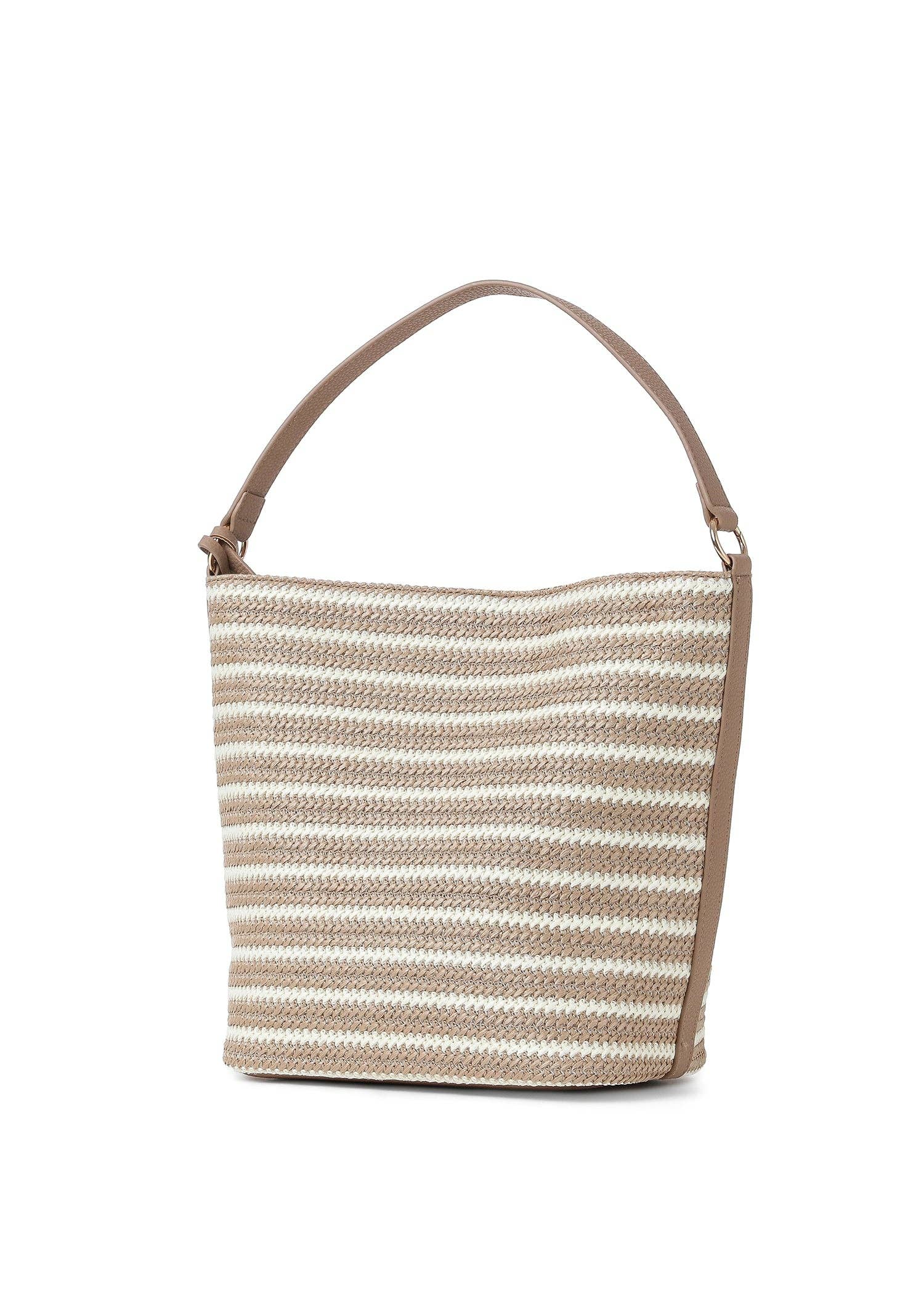 Raffia Shoulder Bag Beige and Tan Striped- Celine Capri