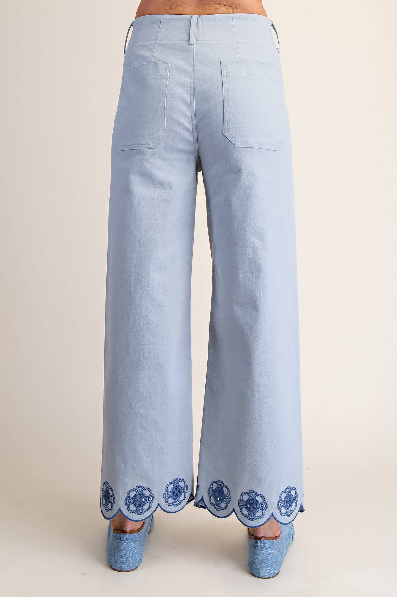 Colette Scallop-Hem Wide-Leg Pants: Blue