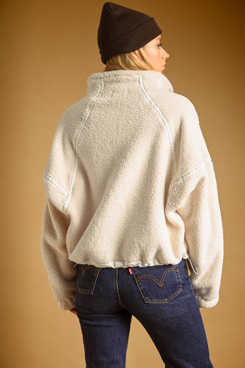 T7388   HALF ZIP UP SHERPA PULLOVER: CREAM / S