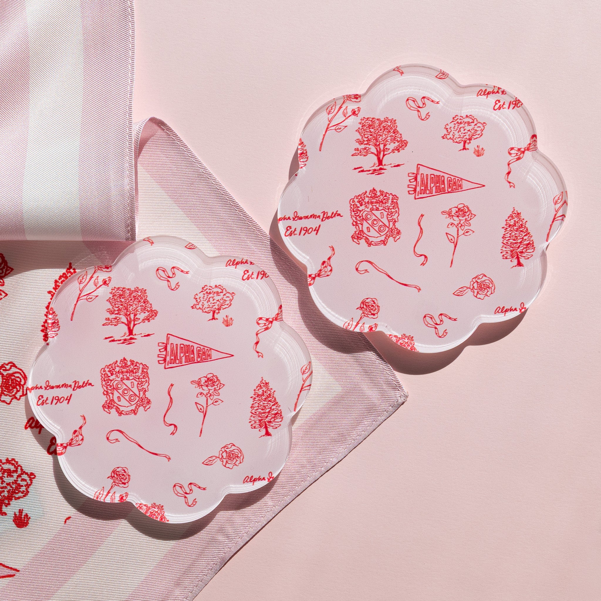 Sorority Toile Thick Acrylic Coasters (Set of 2)