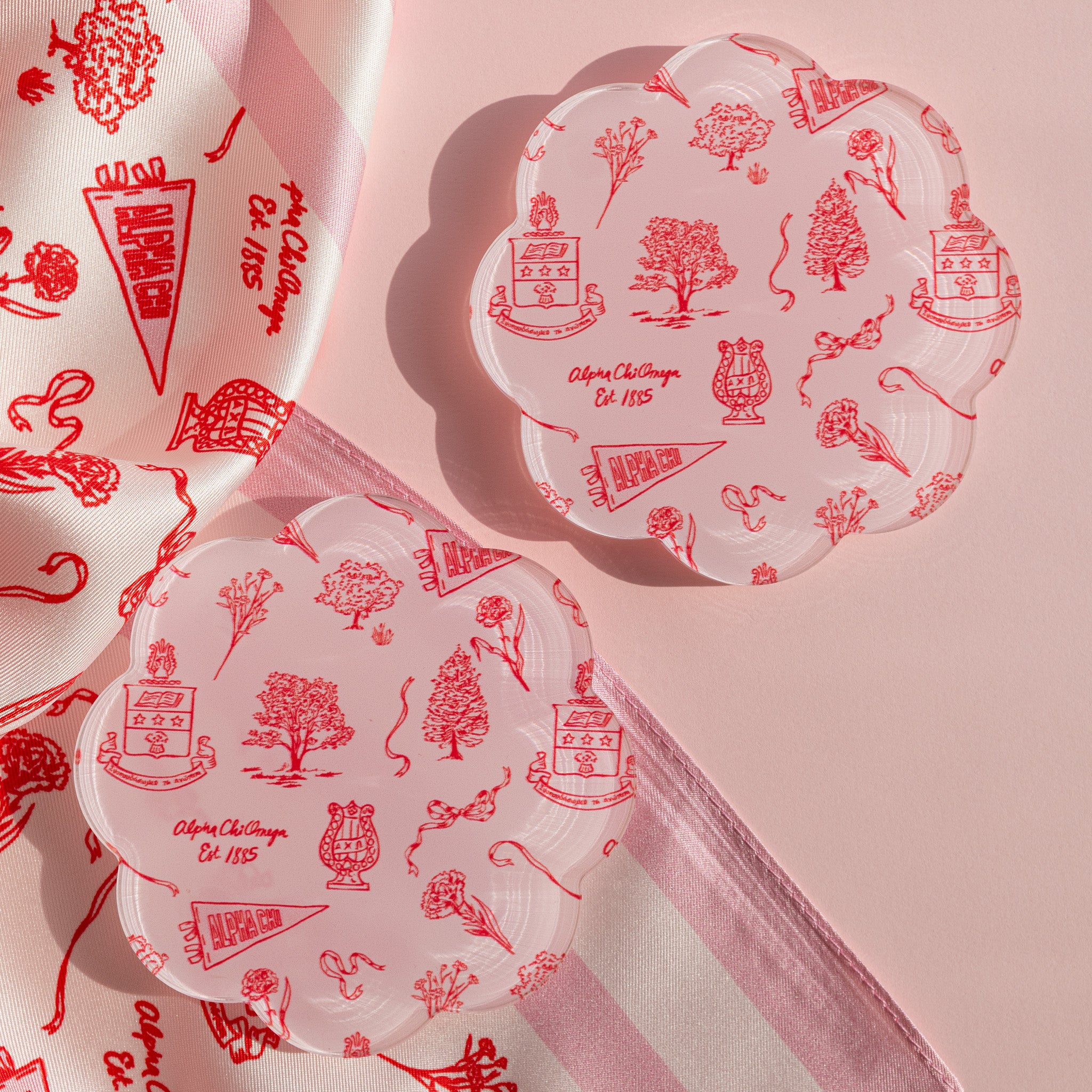 Sorority Toile Thick Acrylic Coasters (Set of 2)
