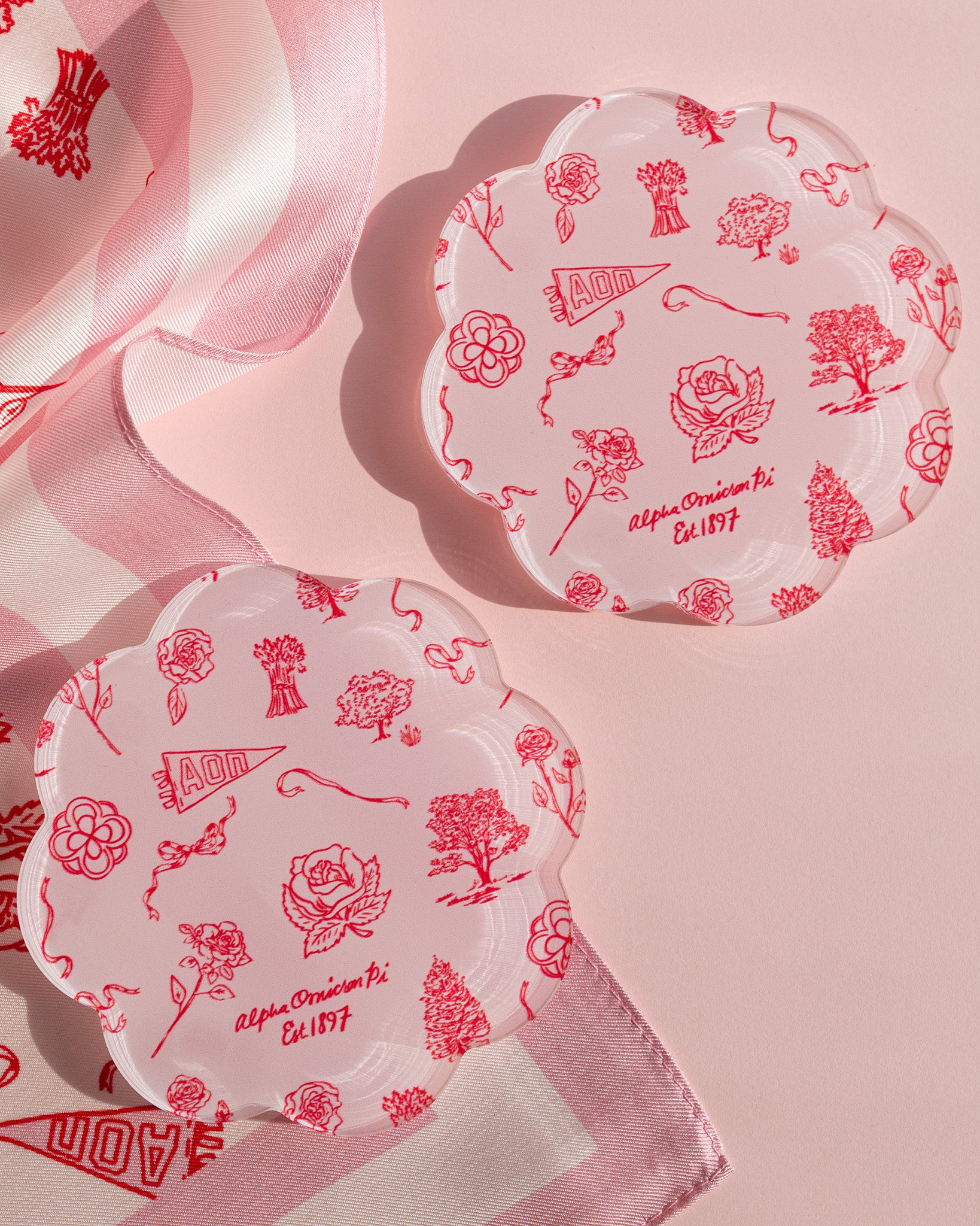 Sorority Toile Thick Acrylic Coasters (Set of 2)