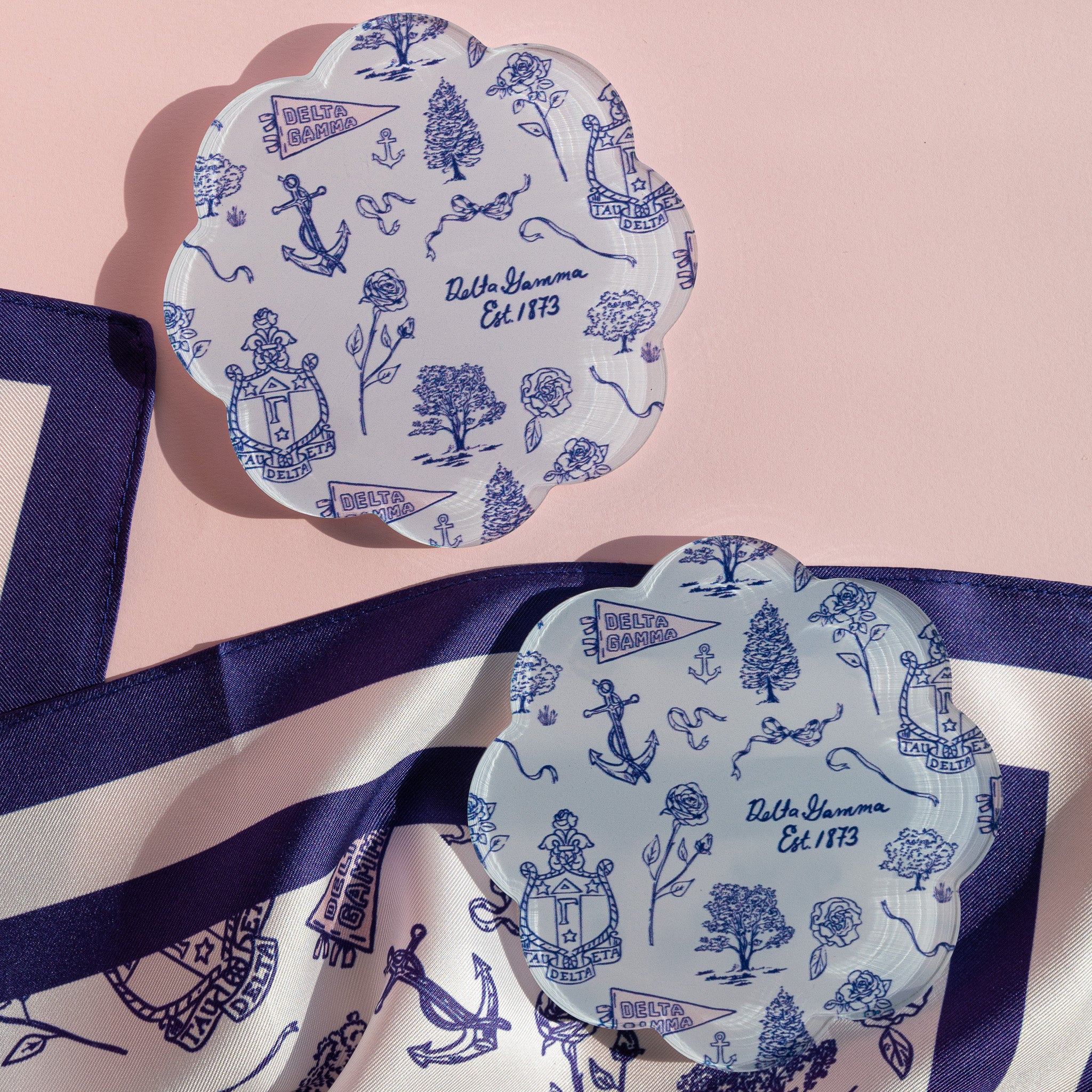 Sorority Toile Thick Acrylic Coasters (Set of 2)
