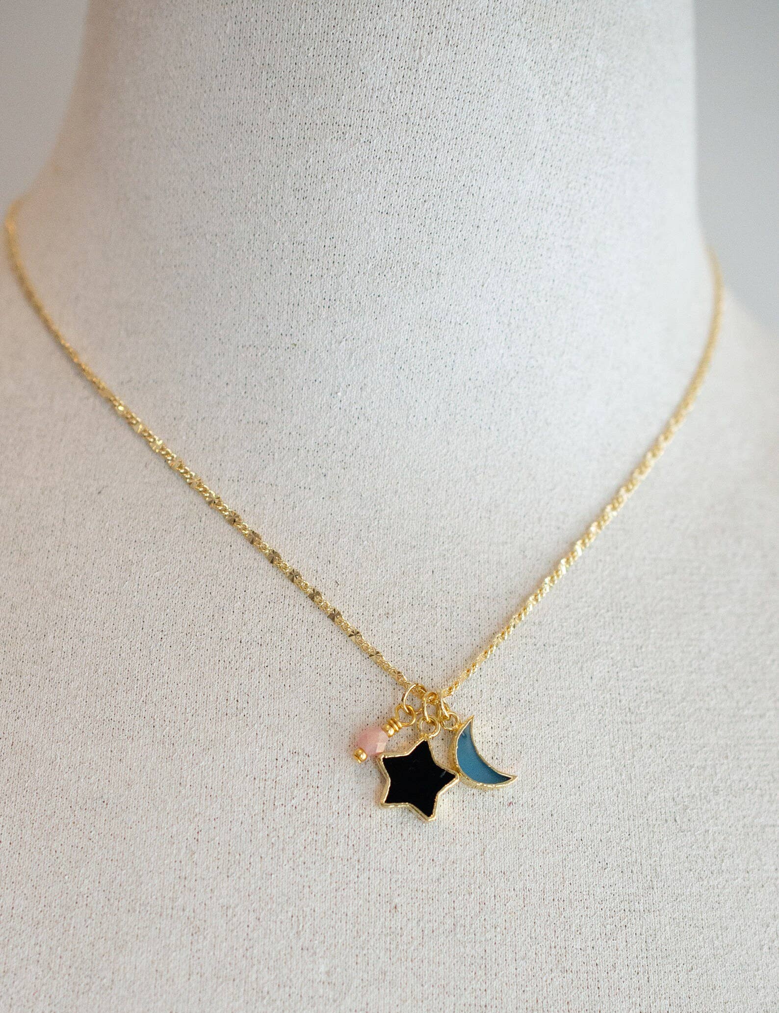 Star and Moon Gemstone Necklace: 18 inches / Amethyst + Moonstone