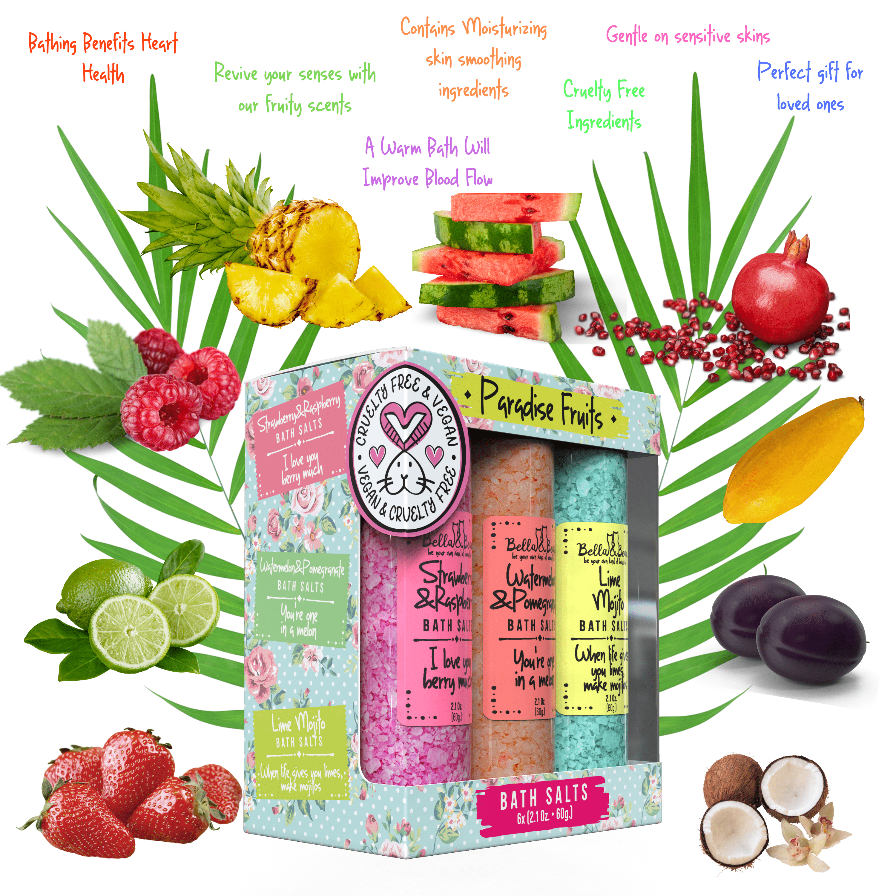 Paradise Fruits Bath Salts Gift Set 6 x 2oz Minis
