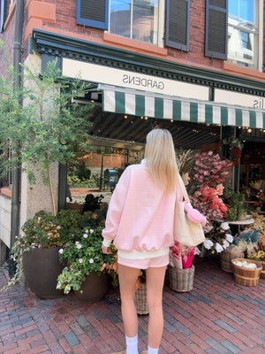 Light Pink and White Big Striped Mockneck Sweatshirt: Pink/White Big Stripes