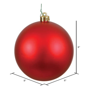 Vickerman 8" Red Matte Ball Ornament: Red / Plastic / 8"