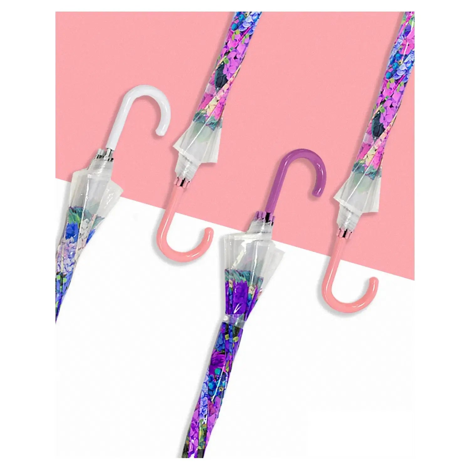 Ladies Spring Flower Dome Shape Plastic Long Stick  Umbrella: White
