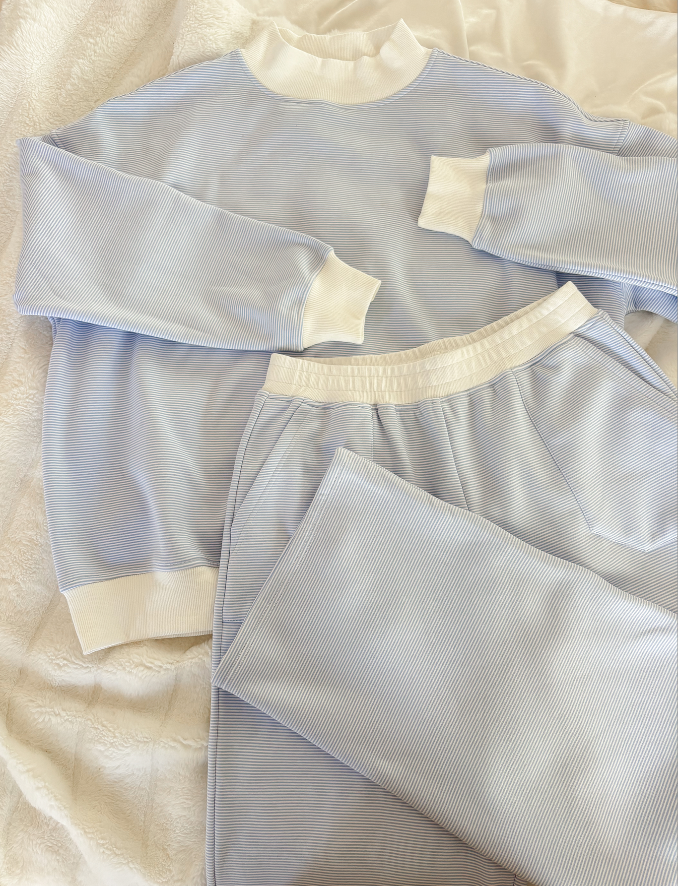 Blue and White Mini Striped Sweatpants: Blue/White Mini Stripes