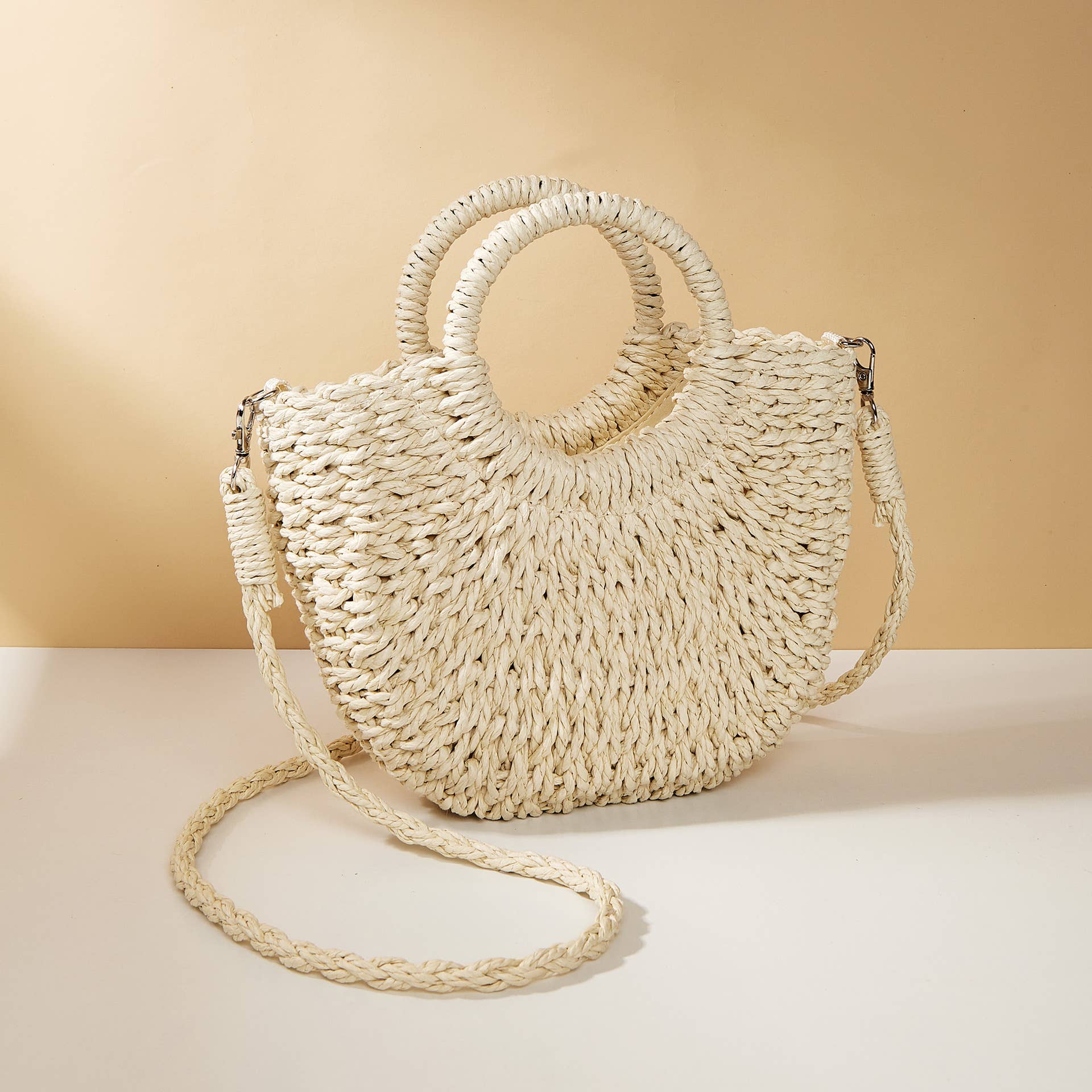Straw Woven Handbag - Nude