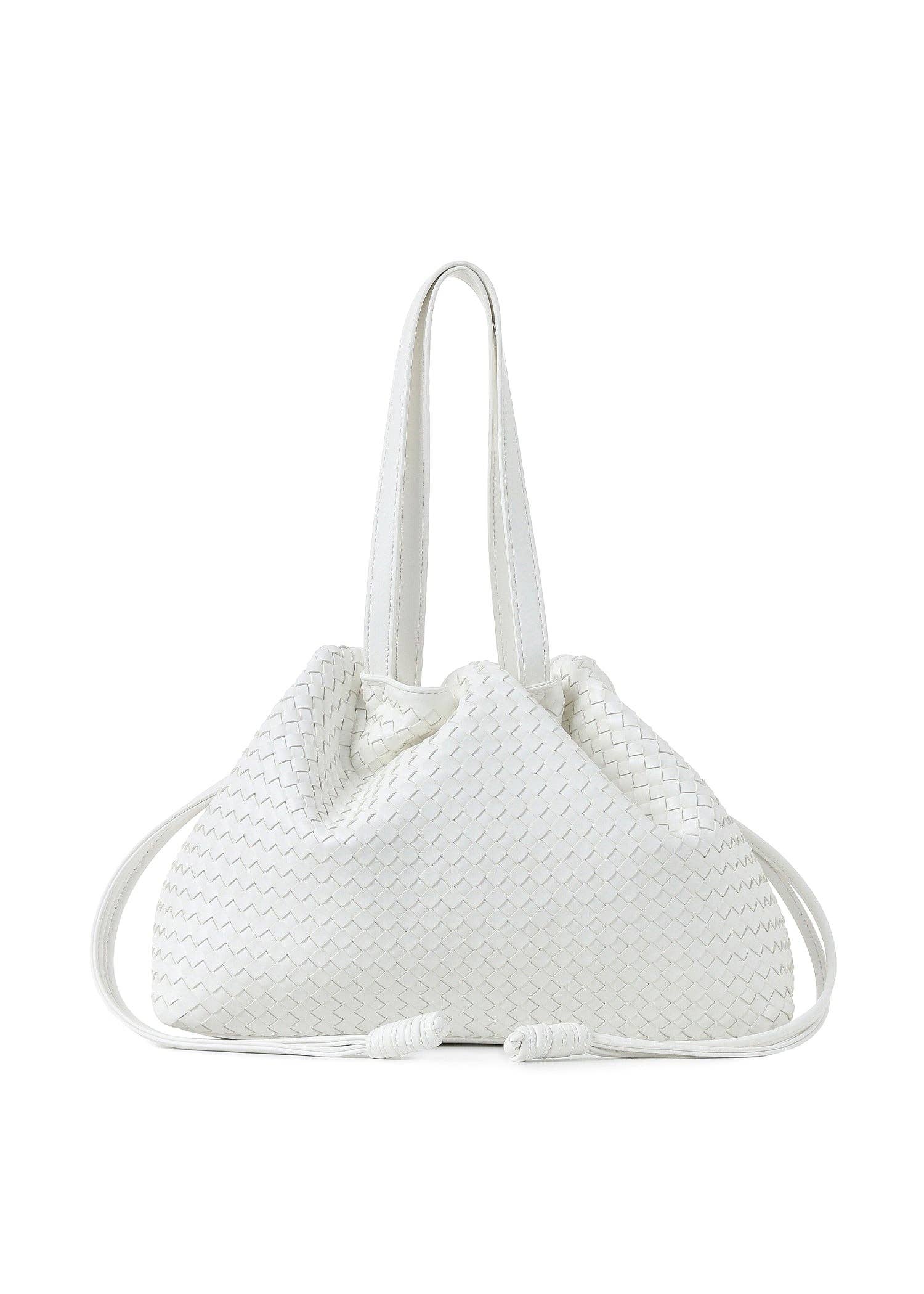 Cinched Woven Vegan Leather Tote- Reese Cloud