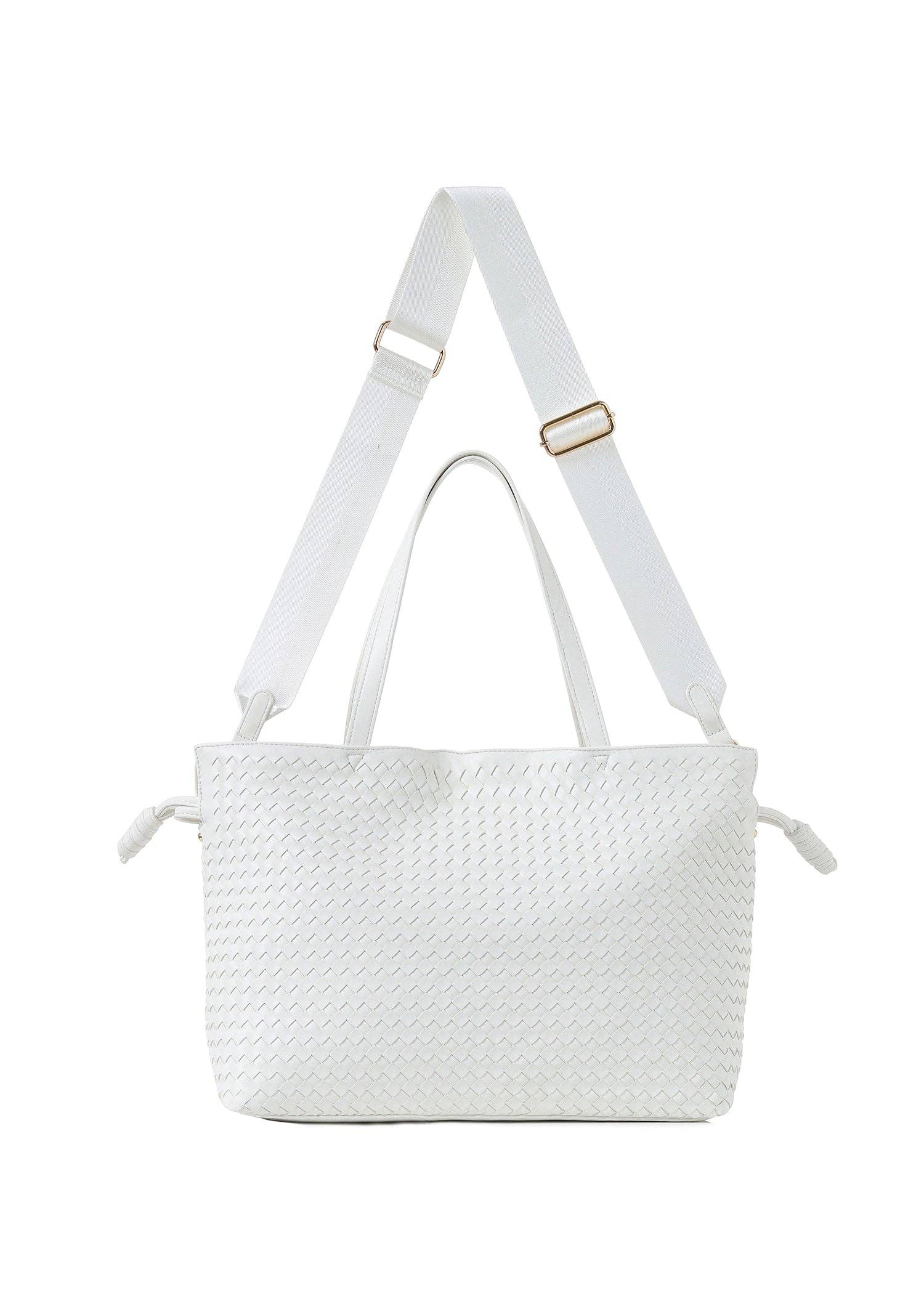 Cinched Woven Vegan Leather Tote- Reese Cloud