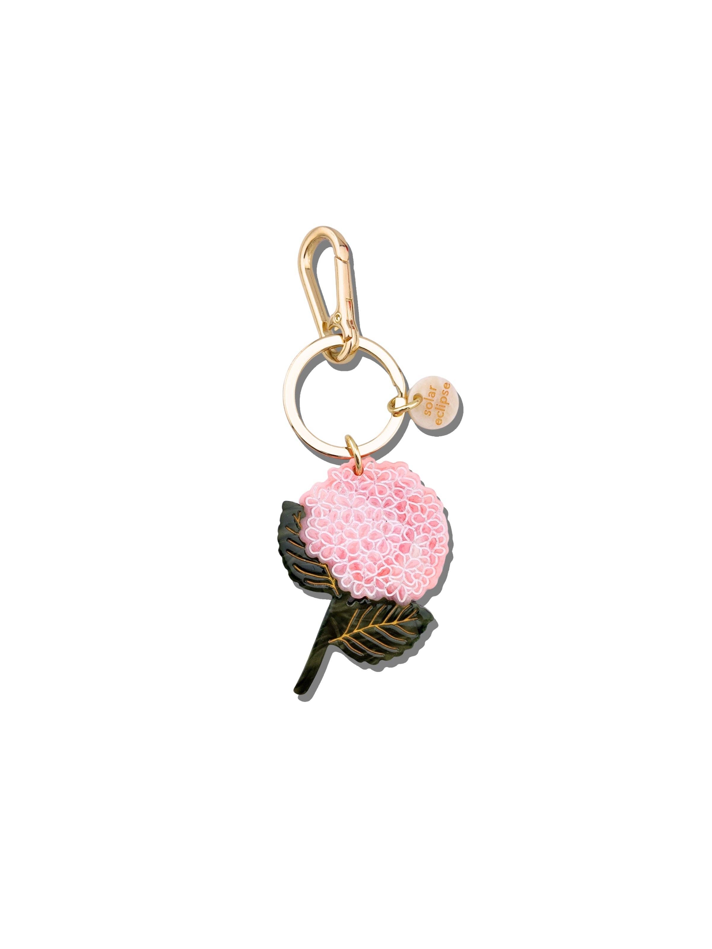 Hand-painted Hydrangea Bag Charm + Keychain | Eco-Friendly: Baby Blue