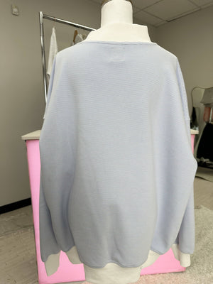 Blue and White Mini Striped Mockneck Sweatshirt: Blue/White Mini Stripes