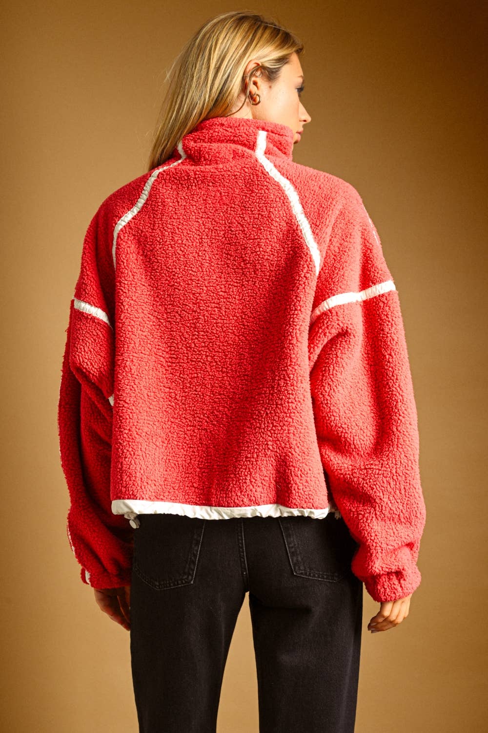 T7388   HALF ZIP UP SHERPA PULLOVER: CREAM / M