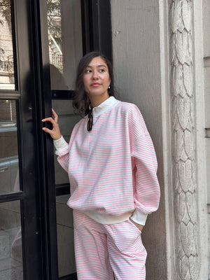 Light Pink and White Big Striped Mockneck Sweatshirt: Pink/White Big Stripes