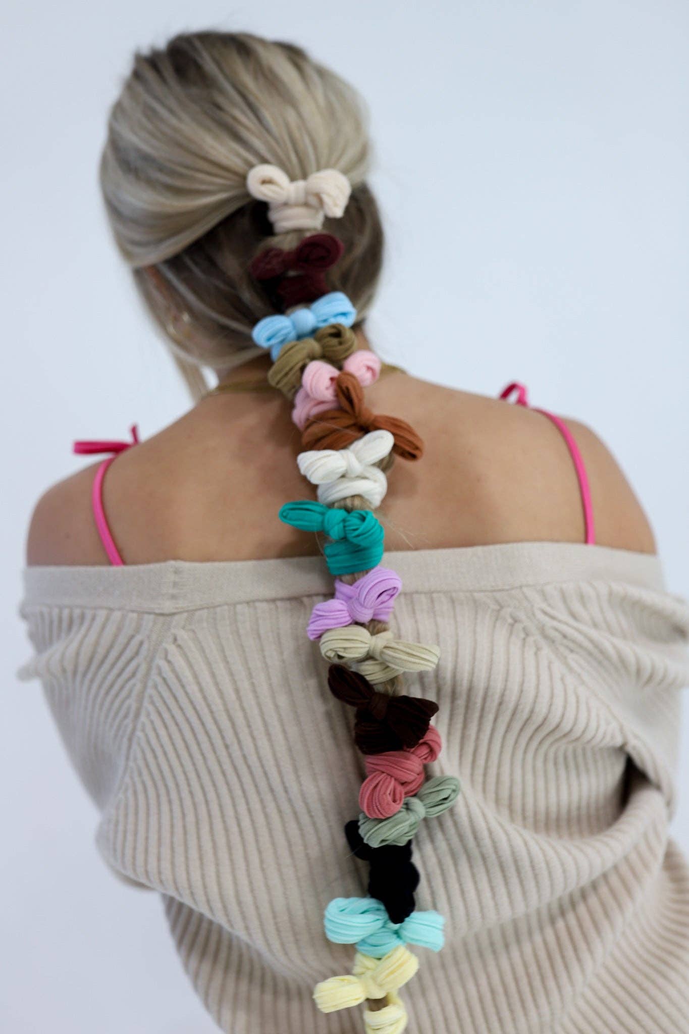 BOW SLICK BACK PONYTAILS (PACK OF 3): LIGHT PINK