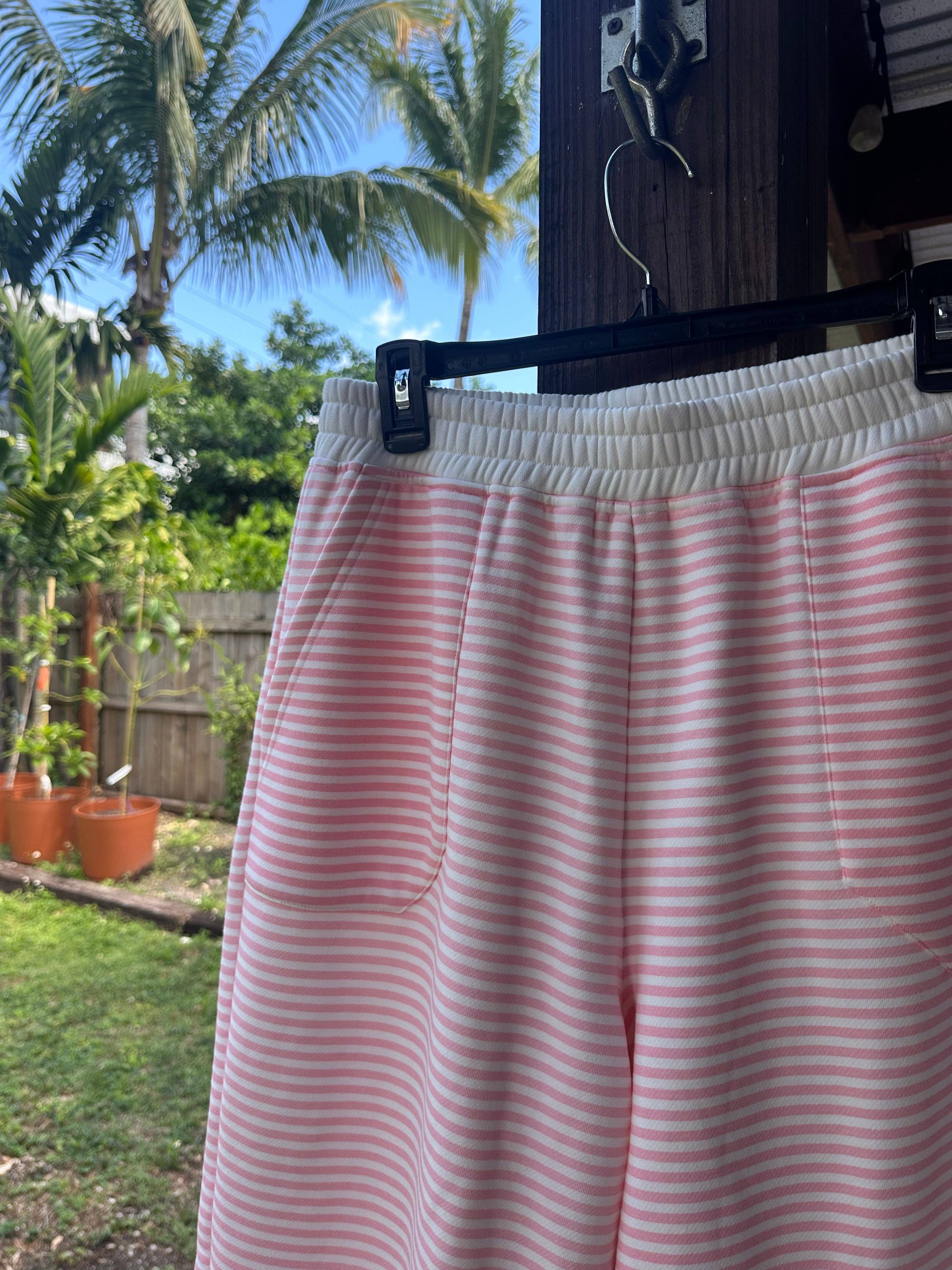 Light Pink and White Big Striped Sweatpants: Pink/White Big Stripes