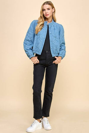 CJ6595-Denim Quilted Side Pockets Jacket: DENIM BLUE / S