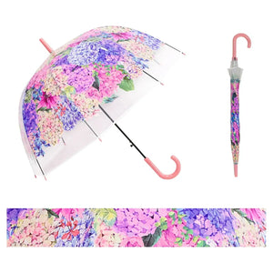 Ladies Spring Flower Dome Shape Plastic Long Stick  Umbrella: Purple