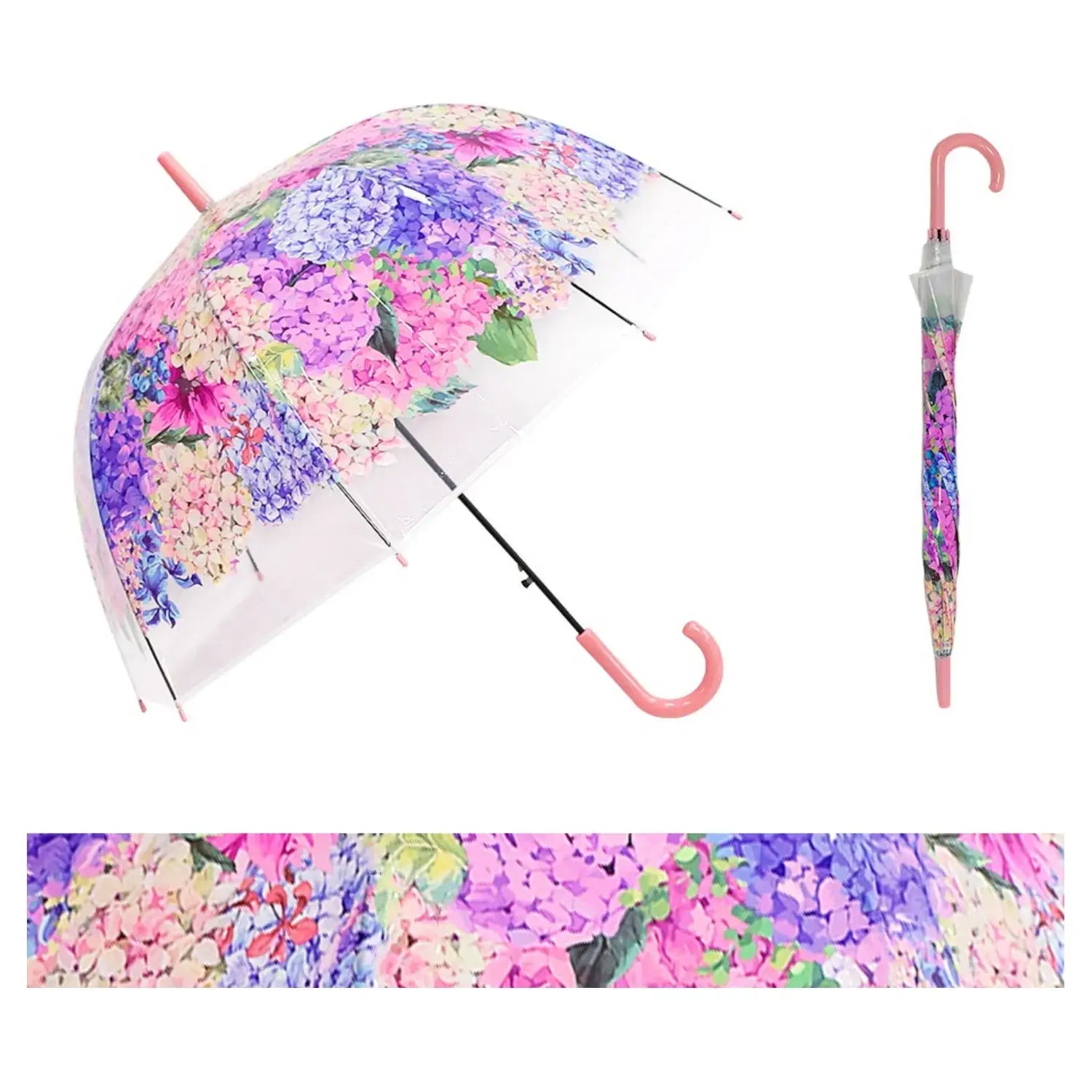 Ladies Spring Flower Dome Shape Plastic Long Stick  Umbrella: White