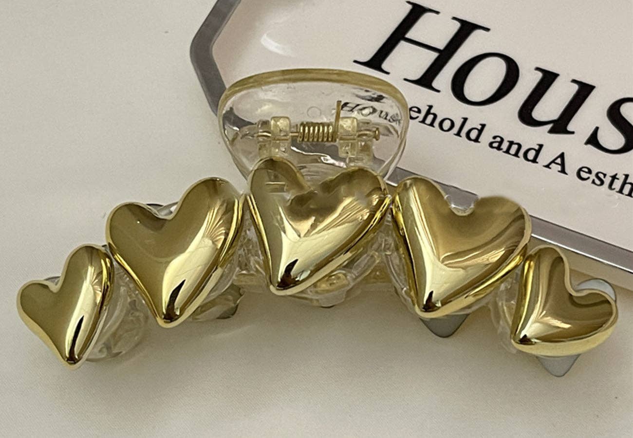 Metallic Heart Detail Claw Clip
