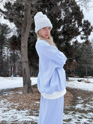 Blue and White Mini Striped Mockneck Sweatshirt: Blue/White Mini Stripes