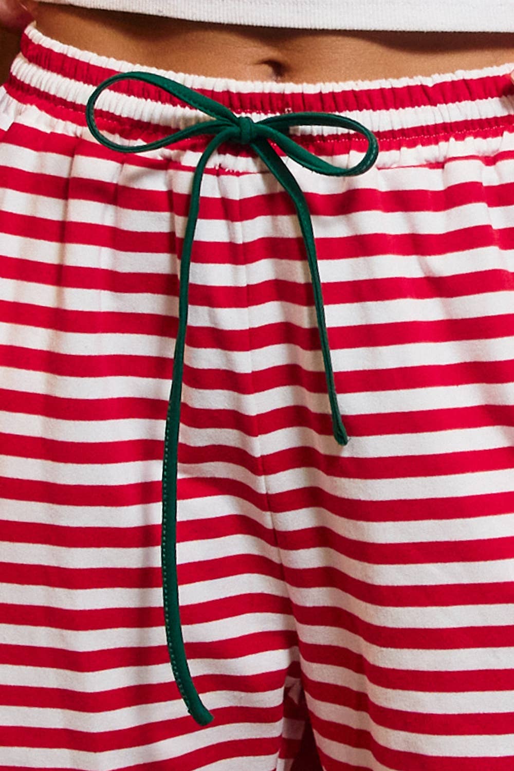 IP60012C | Contrast Drawstring Wide Leg Striped Lounge Pants: RED/WHITE / M