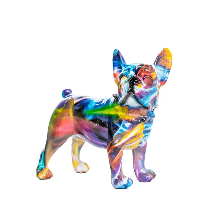 Hand Painted Smoke Art Bulldog Ears Up Sculpture - 9.5" Long