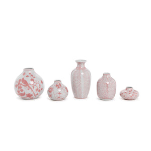 Pink Chinoiserie Set of 5 Hand-Painted Vase