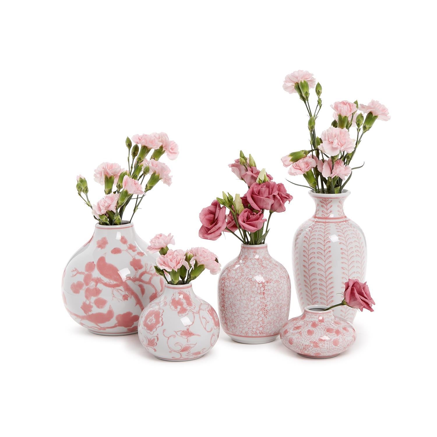 Pink Chinoiserie Set of 5 Hand-Painted Vase