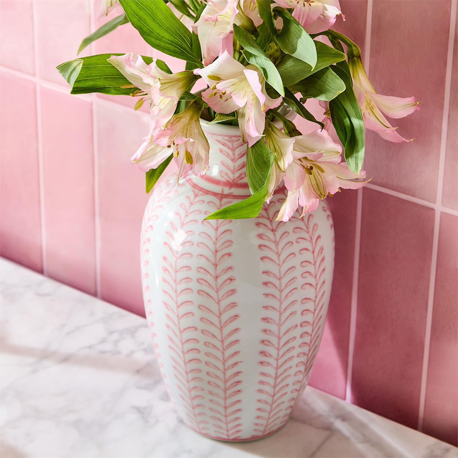 Pink Chinoiserie Set of 5 Hand-Painted Vase